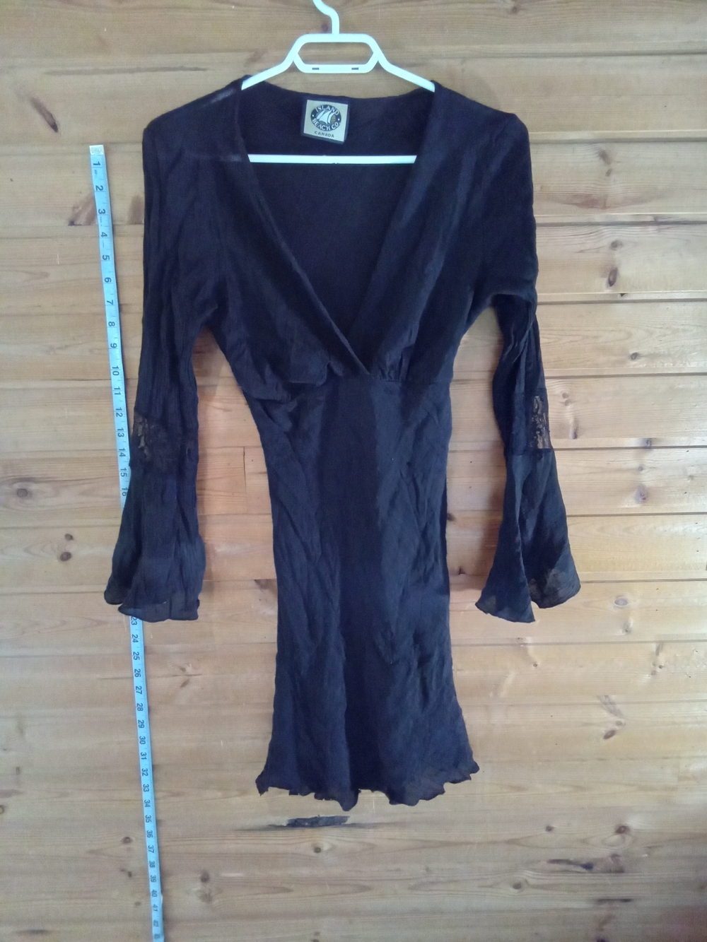 Black Long-Sleeve V-Neck Women's Dress with Flared Cuffs